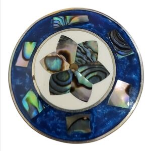 Vintage Alpaca Mexico Silver Flower Abalone Mother Of Pearl Inlay Brooch